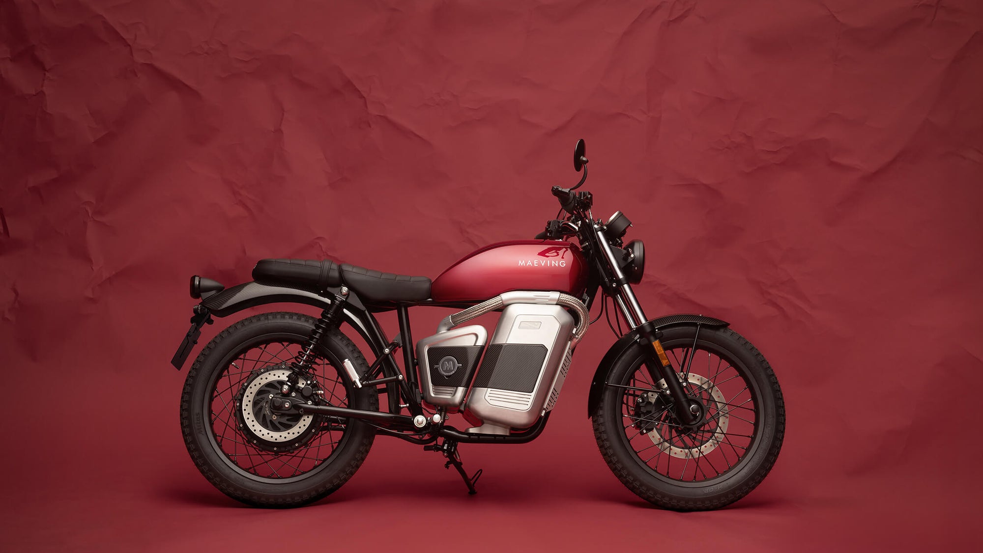 Maeving RM2 two-seater electric motorcycle banner